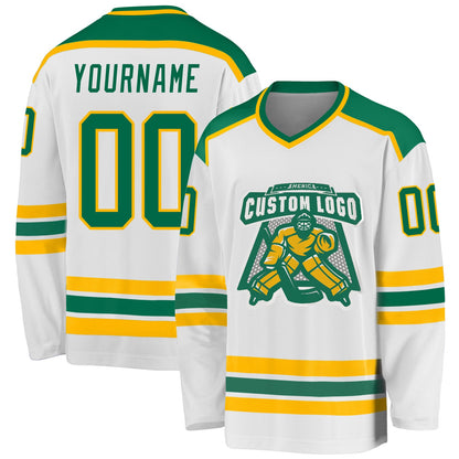 Custom White Kelly Green-Gold Hockey Jersey - Sky-Custom