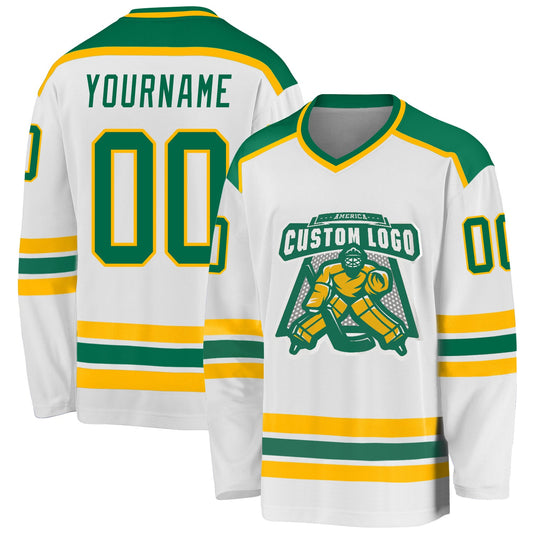 Custom White Kelly Green-Gold Hockey Jersey - Sky-Custom