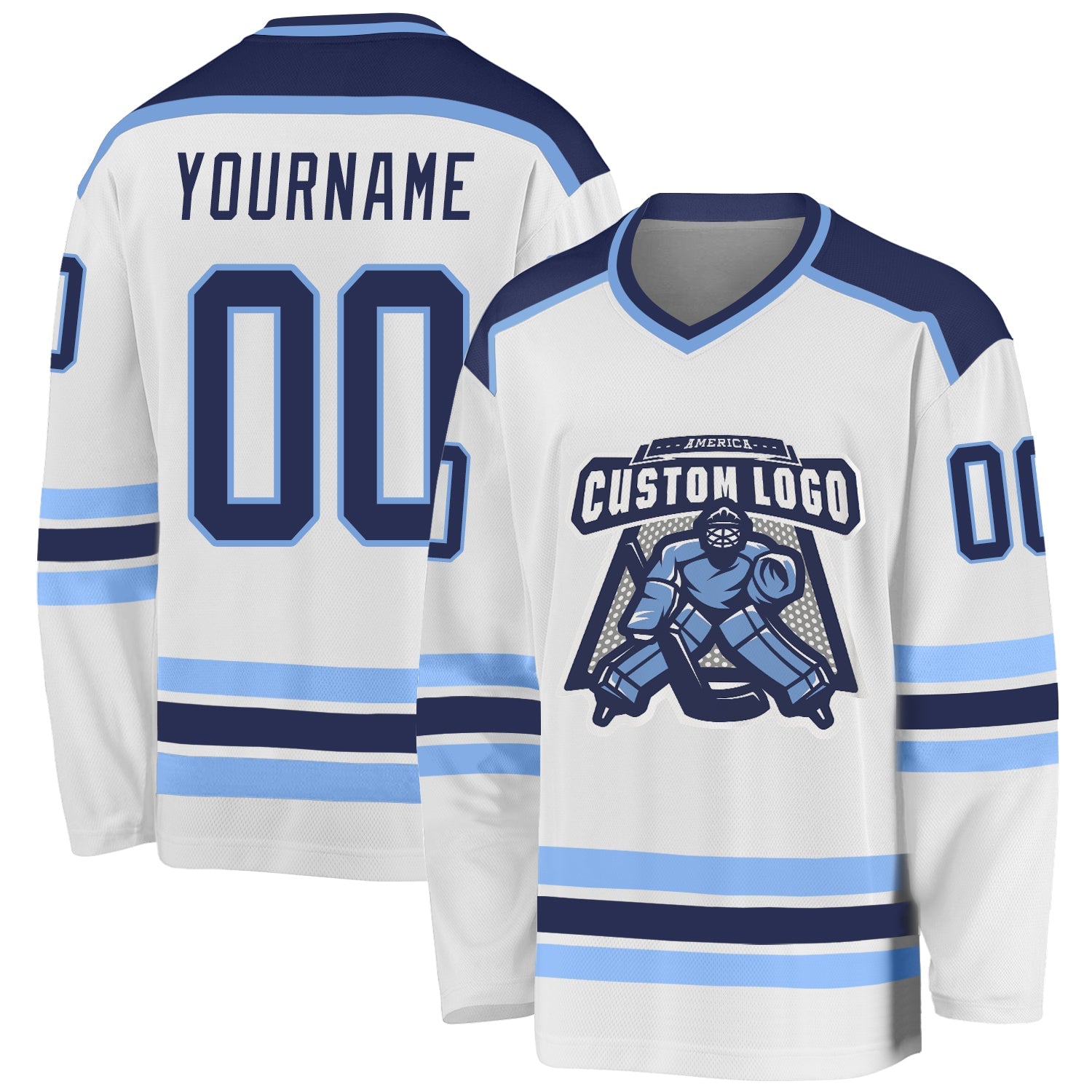 Custom White Navy-Light Blue Hockey Jersey - Sky-Custom