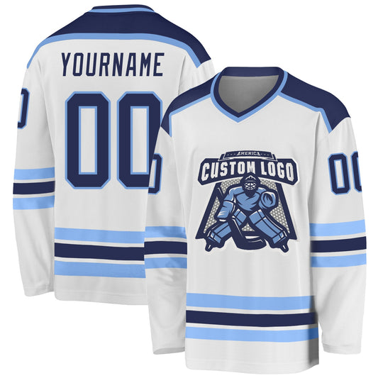 Custom White Navy-Light Blue Hockey Jersey - Sky-Custom