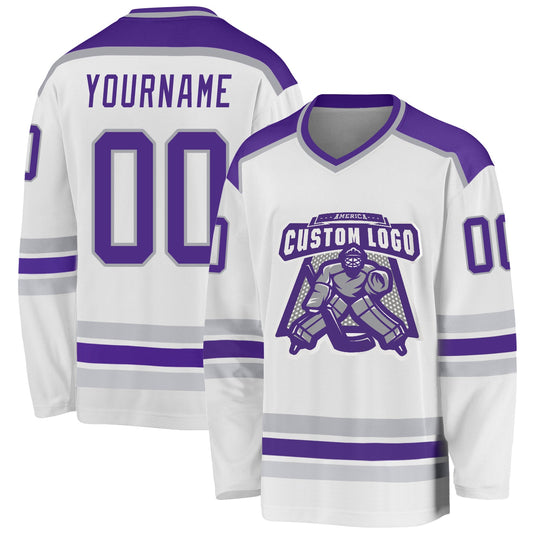 Custom White Purple-Gray Hockey Jersey - Sky-Custom