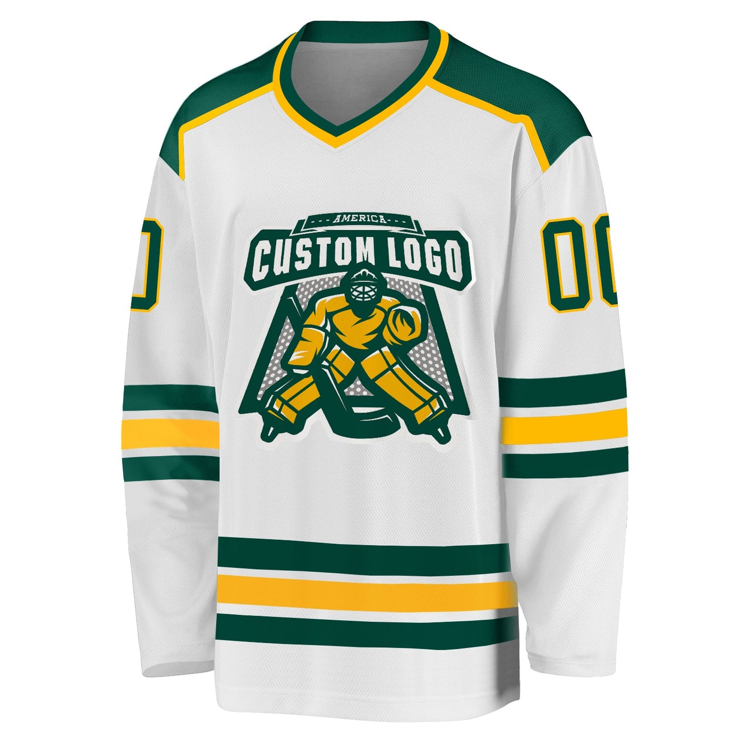 Custom White Green-Gold Hockey Jersey - Sky-Custom