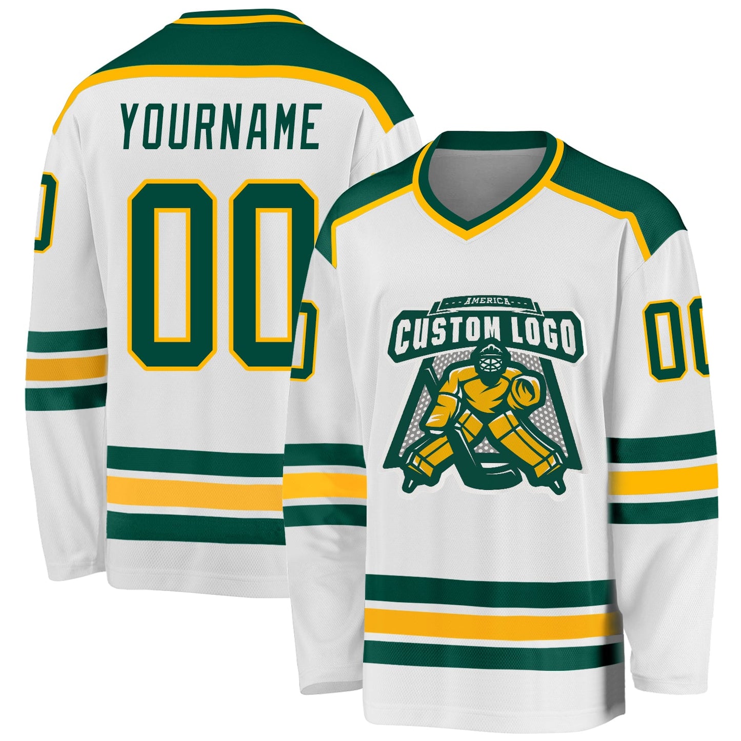 Custom White Green-Gold Hockey Jersey - Sky-Custom