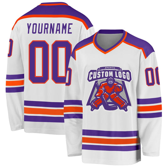 Custom White Purple-Orange Hockey Jersey - Sky-Custom