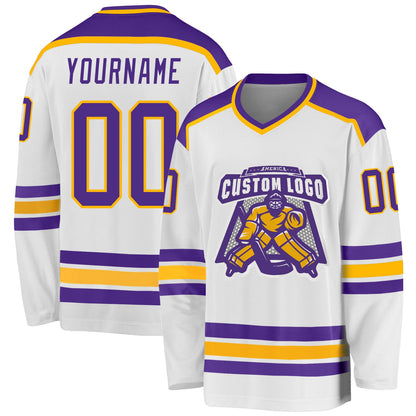 Custom White Purple-Gold Hockey Jersey - Sky-Custom