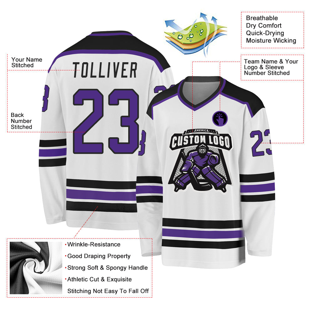 Custom White Purple-Black Hockey Jersey - Sky-Custom