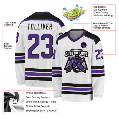 Custom White Purple-Black Hockey Jersey - Sky-Custom
