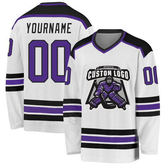 Custom White Purple-Black Hockey Jersey - Sky-Custom