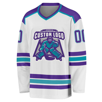 Custom White Purple-Teal Hockey Jersey - Sky-Custom