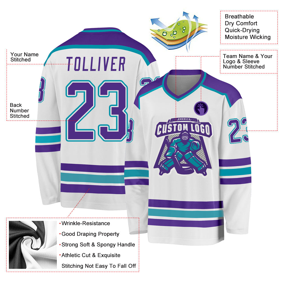 Custom White Purple-Teal Hockey Jersey - Sky-Custom