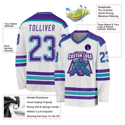 Custom White Purple-Teal Hockey Jersey - Sky-Custom