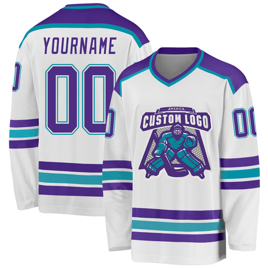 Custom White Purple-Teal Hockey Jersey - Sky-Custom