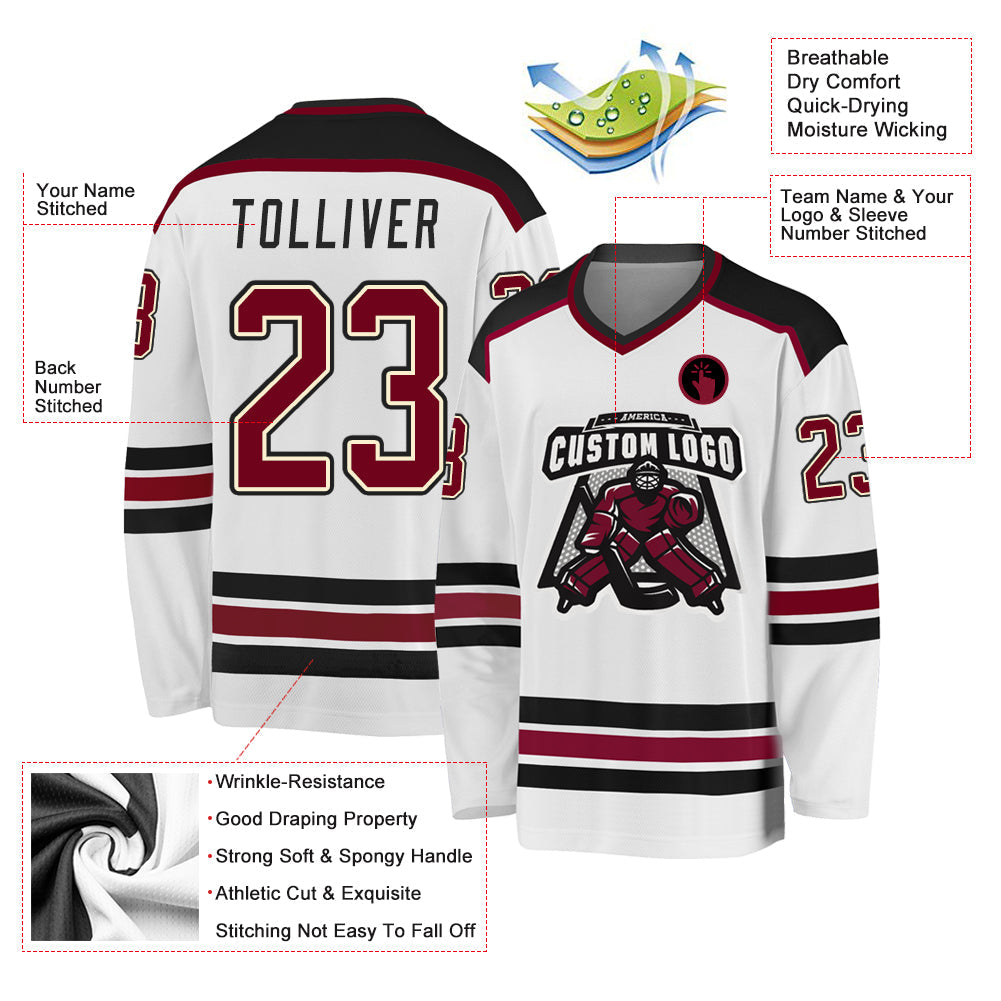 Custom White Maroon Cream-Black Hockey Jersey - Sky-Custom