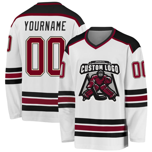 Custom White Maroon Cream-Black Hockey Jersey - Sky-Custom