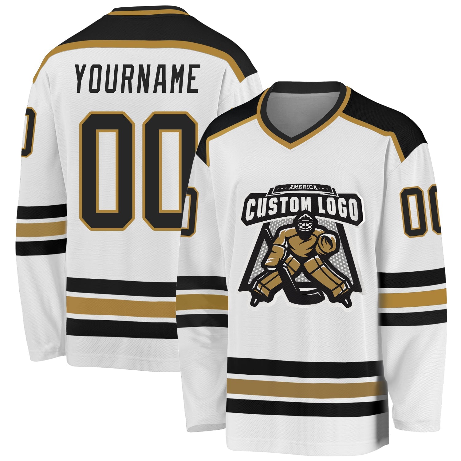 Custom White Black-Old Gold Hockey Jersey - Sky-Custom