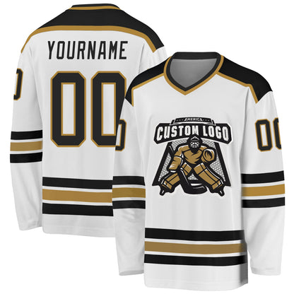 Custom White Black-Old Gold Hockey Jersey - Sky-Custom
