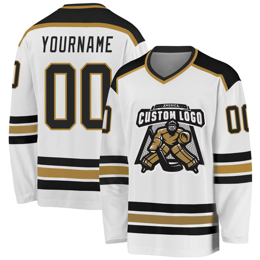 Custom White Black-Old Gold Hockey Jersey - Sky-Custom