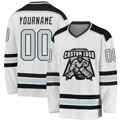 Custom White Silver-Black Hockey Jersey - Sky-Custom