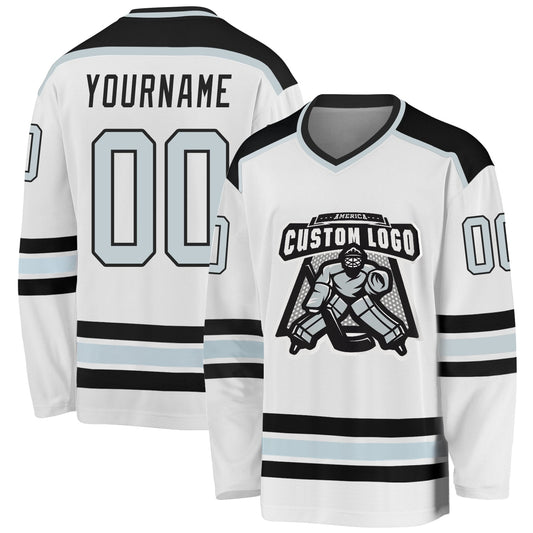 Custom White Silver-Black Hockey Jersey - Sky-Custom