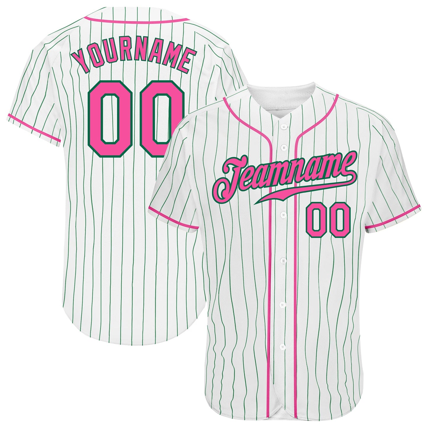 Custom White Kelly Green Pinstripe Pink-Kelly Green Authentic Baseball Jersey - Sky-Custom