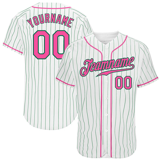 Custom White Kelly Green Pinstripe Pink-Kelly Green Authentic Baseball Jersey - Sky-Custom
