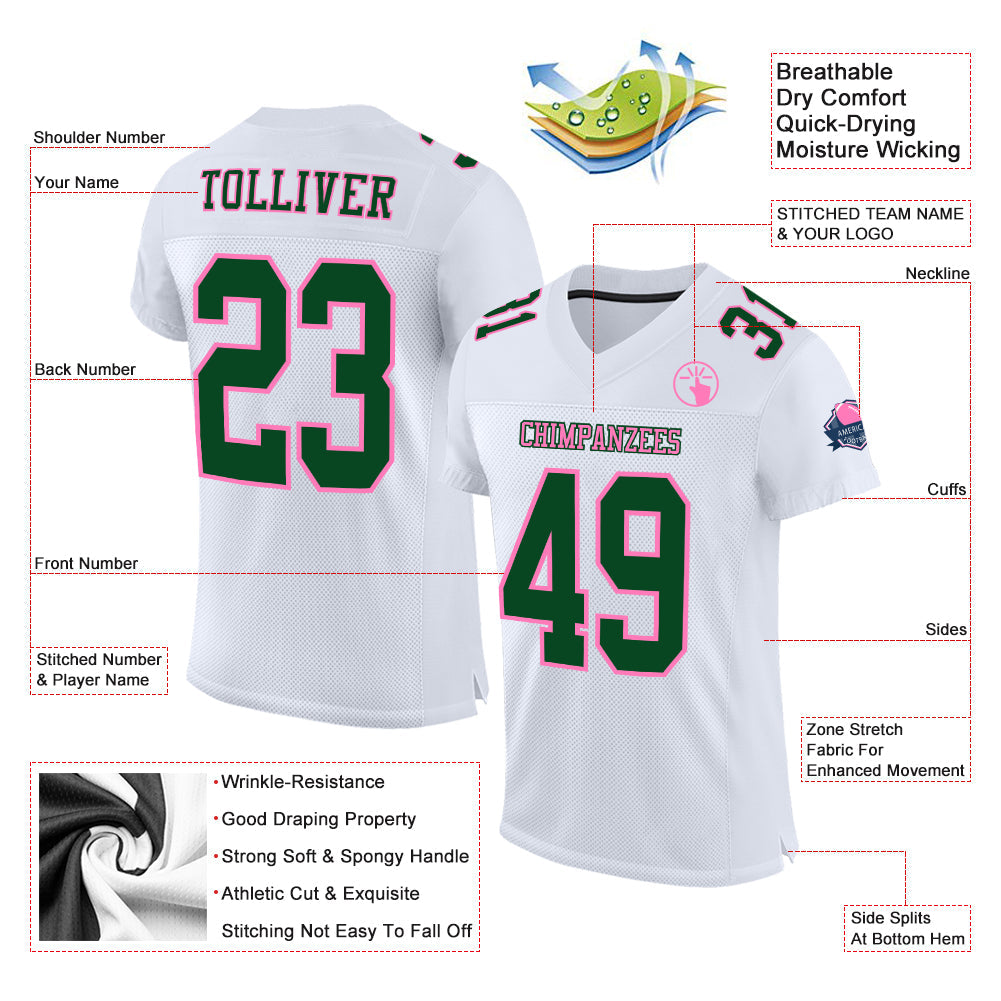 Custom White Green-Pink Mesh Authentic Football Jersey - Sky-Custom