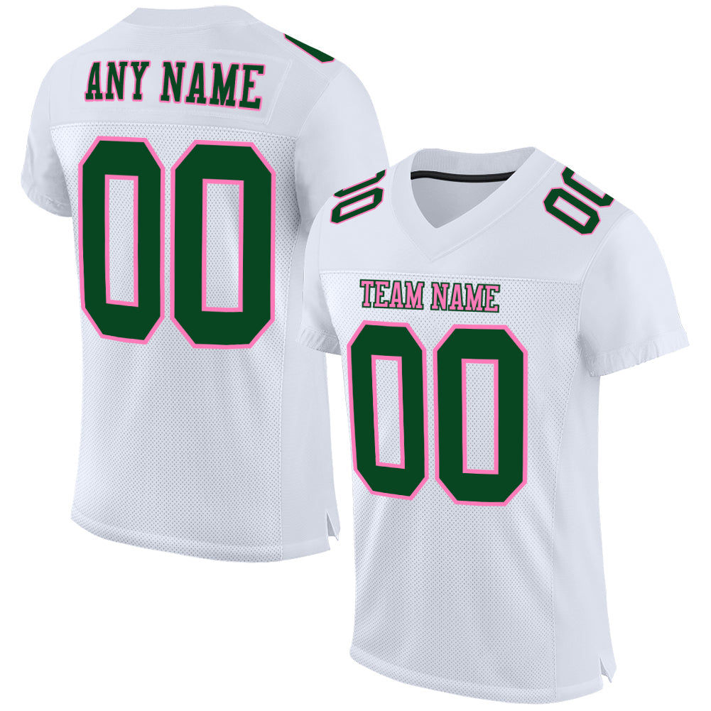 Custom White Green-Pink Mesh Authentic Football Jersey - Sky-Custom