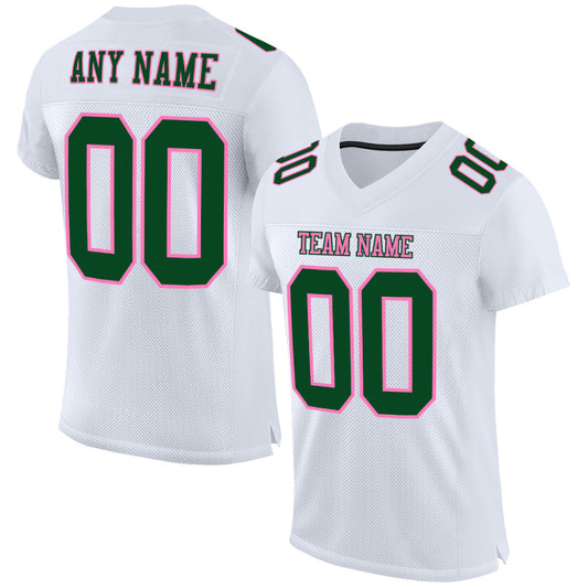 Custom White Green-Pink Mesh Authentic Football Jersey - Sky-Custom
