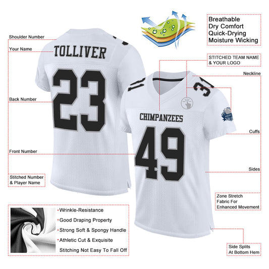 Custom White Black-Gray Mesh Authentic Football Jersey - Sky-Custom