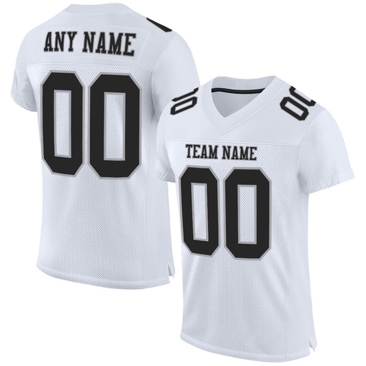 Custom White Black-Gray Mesh Authentic Football Jersey - Sky-Custom