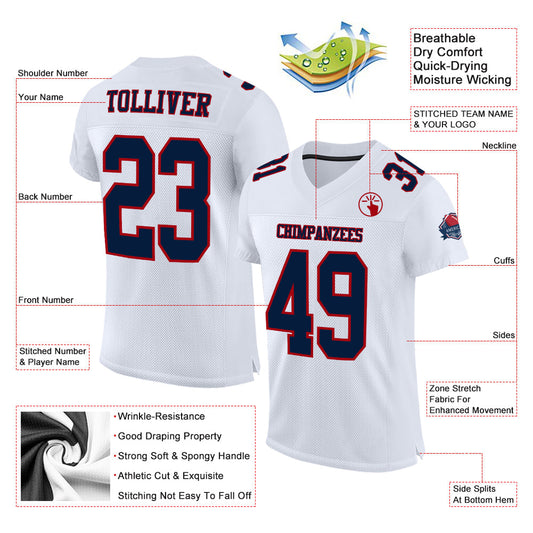 Custom White Navy-Red Mesh Authentic Football Jersey - Sky-Custom