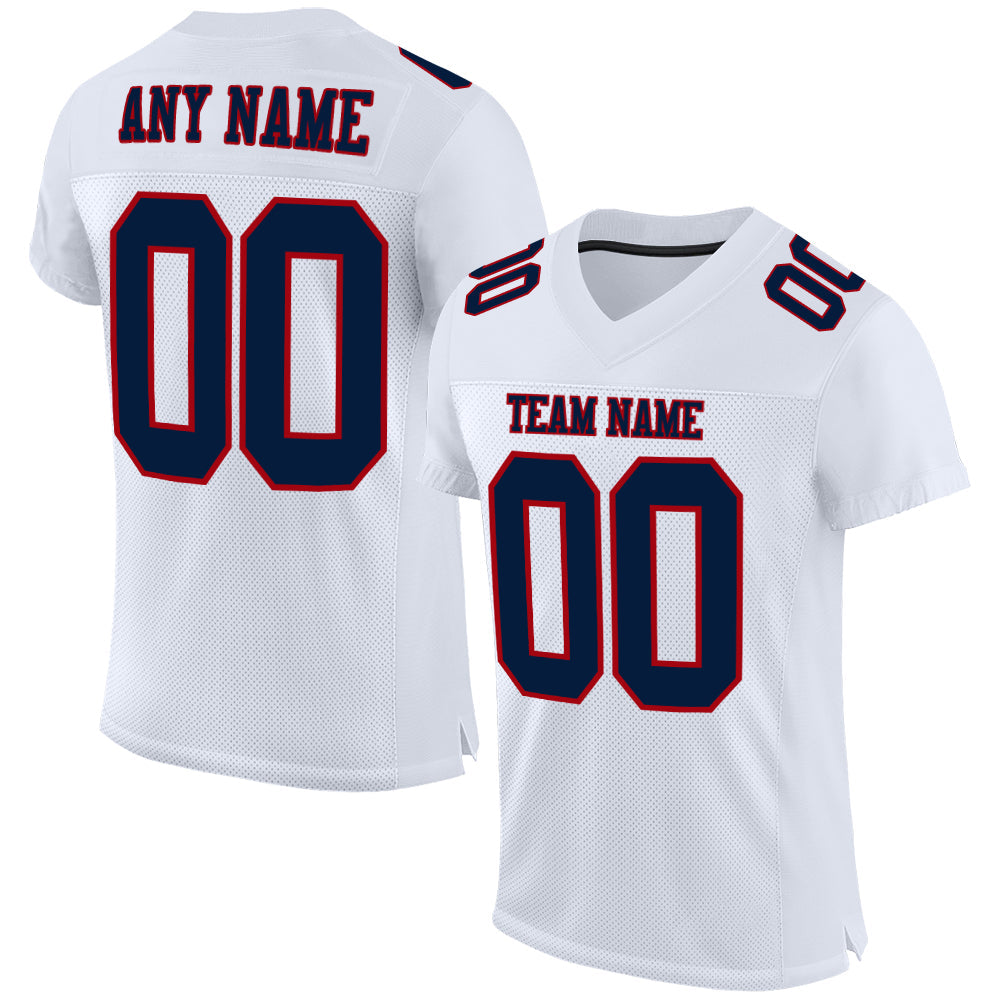 Custom White Navy-Red Mesh Authentic Football Jersey - Sky-Custom
