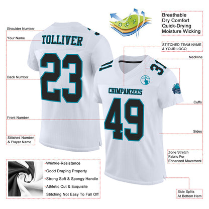 Custom White Black-Teal Mesh Authentic Football Jersey - Sky-Custom
