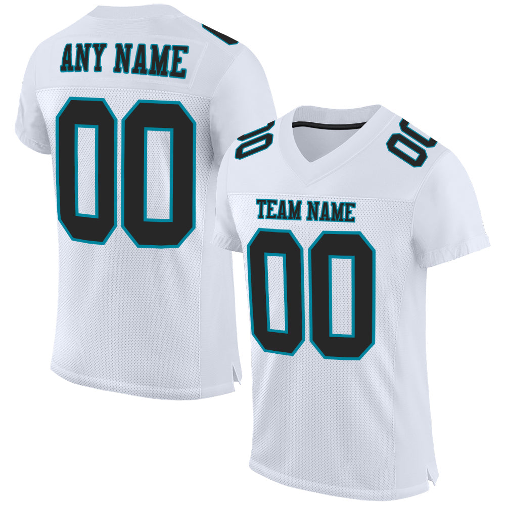 Custom White Black-Teal Mesh Authentic Football Jersey - Sky-Custom