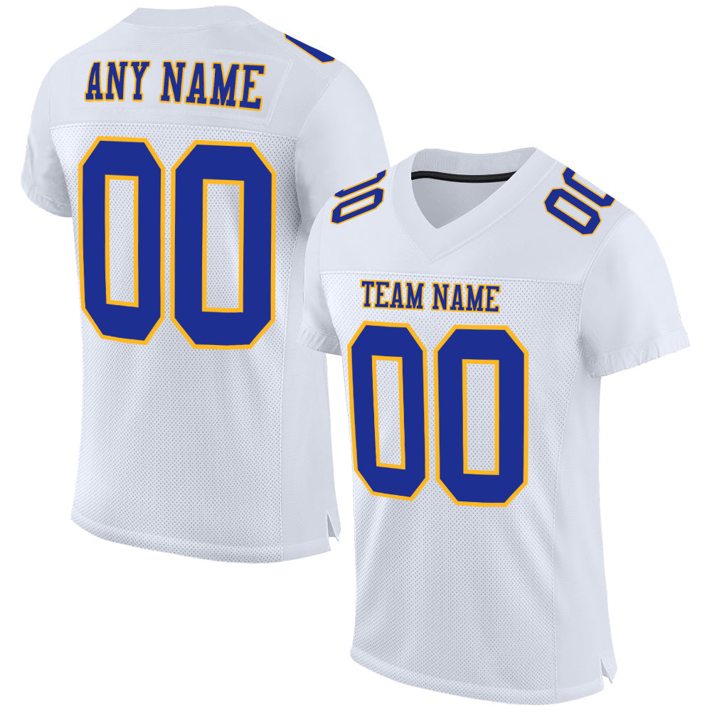 Custom White Royal-Gold Mesh Authentic Football Jersey - Sky-Custom