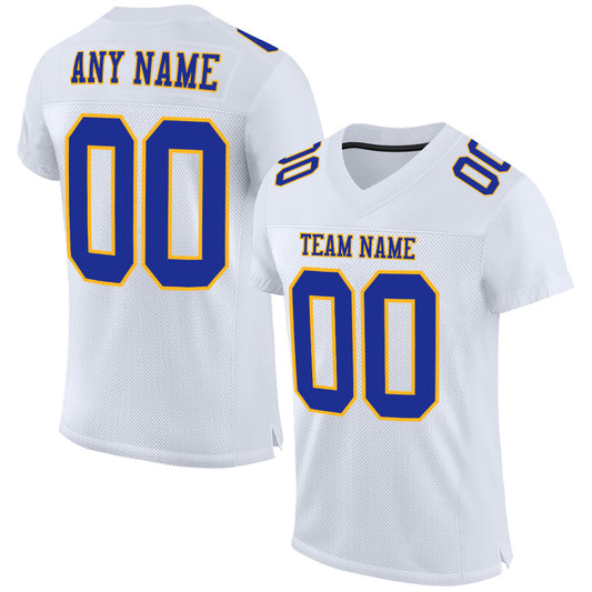 Custom White Royal-Gold Mesh Authentic Football Jersey - Sky-Custom