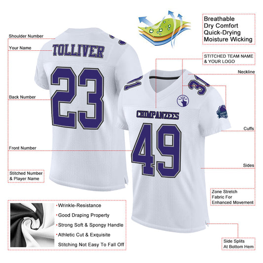 Custom White Purple Gray-Black Mesh Authentic Football Jersey - Sky-Custom