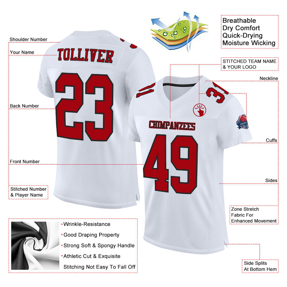 Custom White Red-Black Mesh Authentic Football Jersey - Sky-Custom