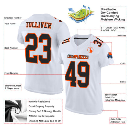 Custom White Black-Orange Mesh Authentic Football Jersey - Sky-Custom