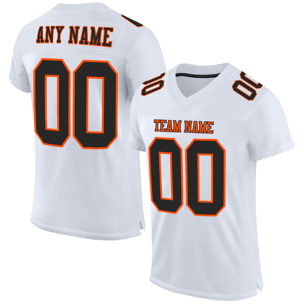 Custom White Black-Orange Mesh Authentic Football Jersey - Sky-Custom