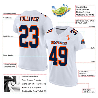 Custom White Navy-Orange Mesh Authentic Football Jersey - Sky-Custom