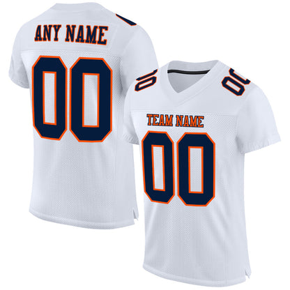 Custom White Navy-Orange Mesh Authentic Football Jersey - Sky-Custom