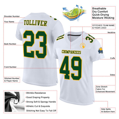 Custom White Green-Gold Mesh Authentic Football Jersey - Sky-Custom