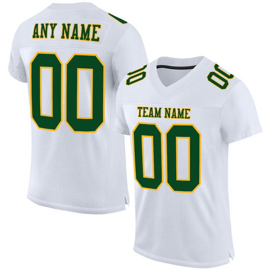 Custom White Green-Gold Mesh Authentic Football Jersey - Sky-Custom