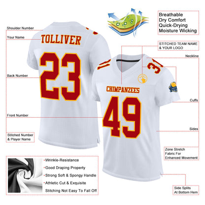 Custom White Red-Gold Mesh Authentic Football Jersey - Sky-Custom