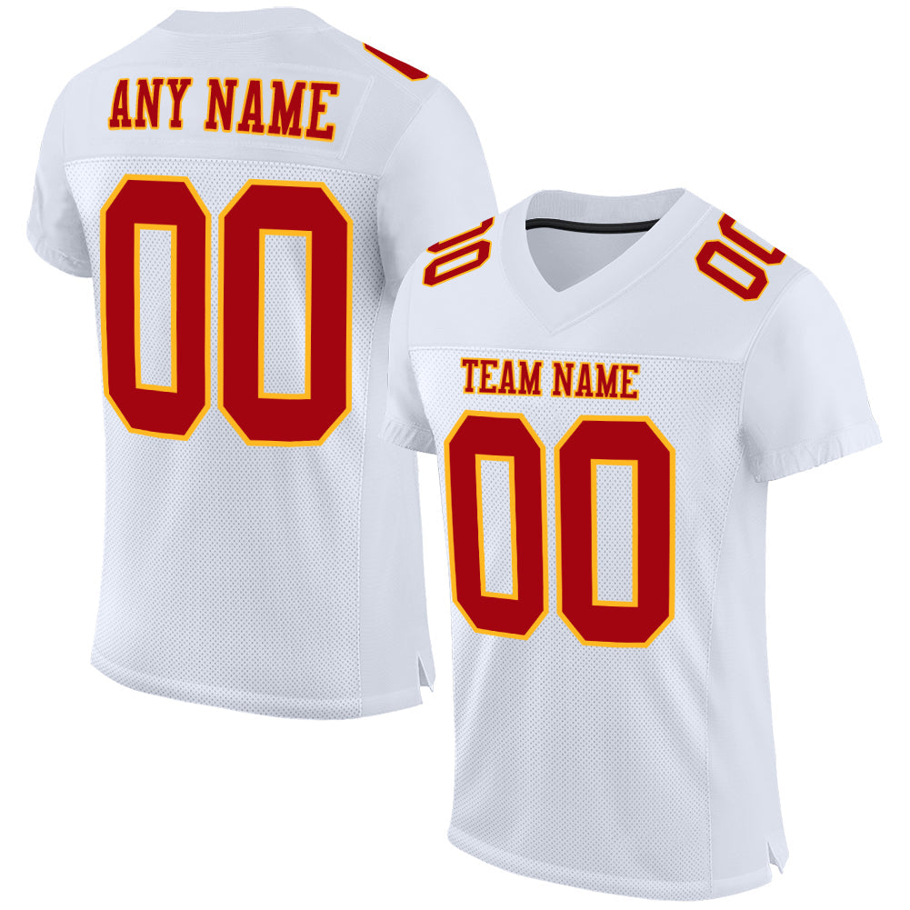 Custom White Red-Gold Mesh Authentic Football Jersey - Sky-Custom