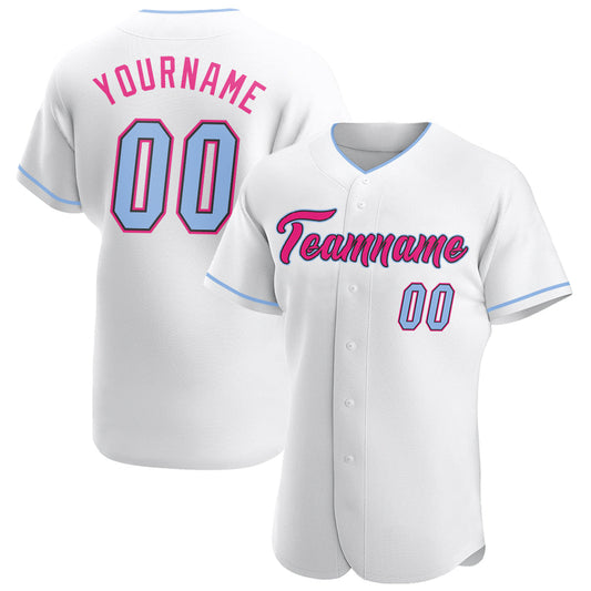 Custom White Light Blue Black-Hot Pink Authentic Baseball Jersey - Sky-Custom
