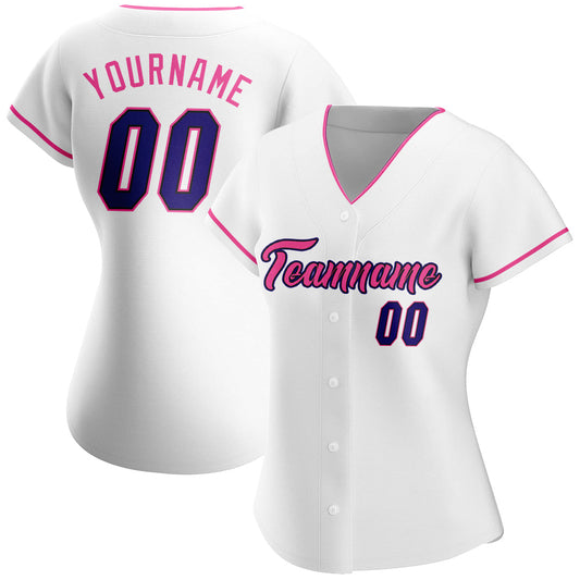 Custom White Dark Purple Black-Pink Authentic Baseball Jersey - Sky-Custom