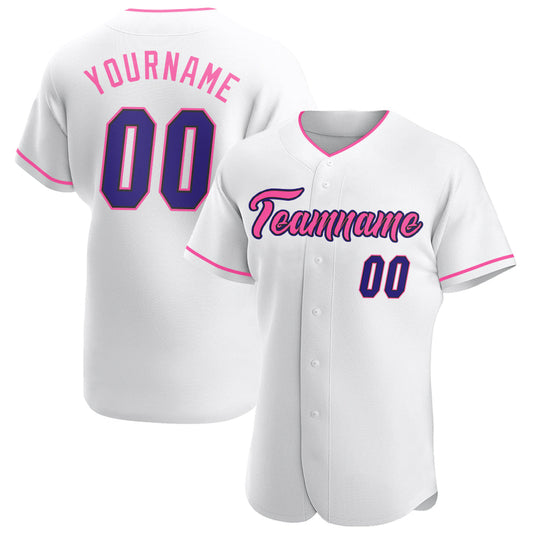 Custom White Dark Purple Black-Pink Authentic Baseball Jersey - Sky-Custom
