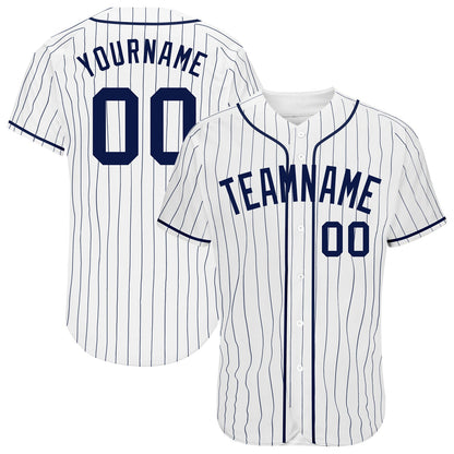 Custom White Navy Pinstripe Navy Authentic Baseball Jersey - Sky-Custom